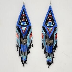 Aztec Boho Beaded Fringe Earrings